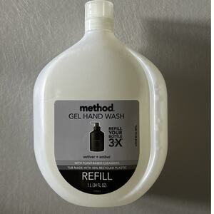 Method Gel Hand Wash Refill Vetiver + Amber, 34 fl oz Plant Based Clear Gel Hand